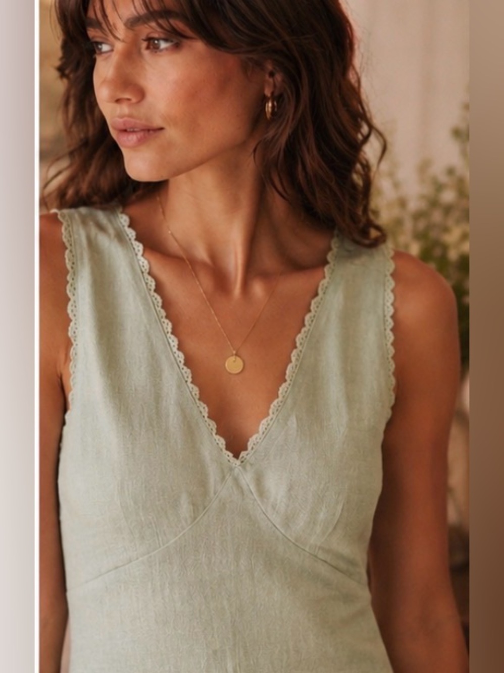 Laura Ashley Pale Sage Green V‑Neck Midi Dress
